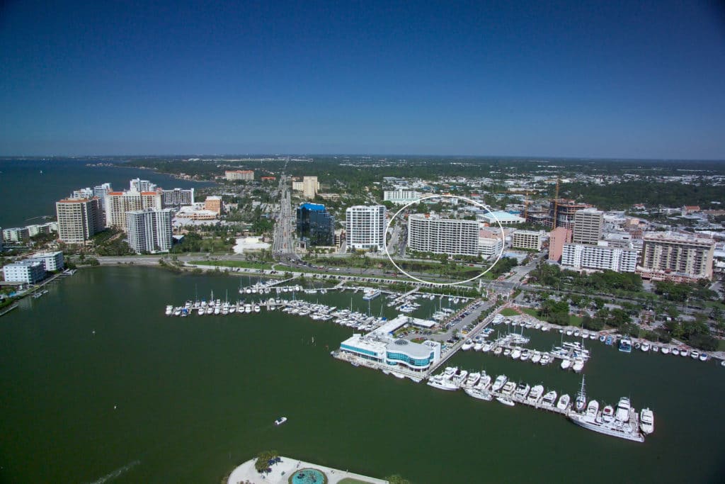 Bay Plaza Condos in Downtown Sarasota Aerial