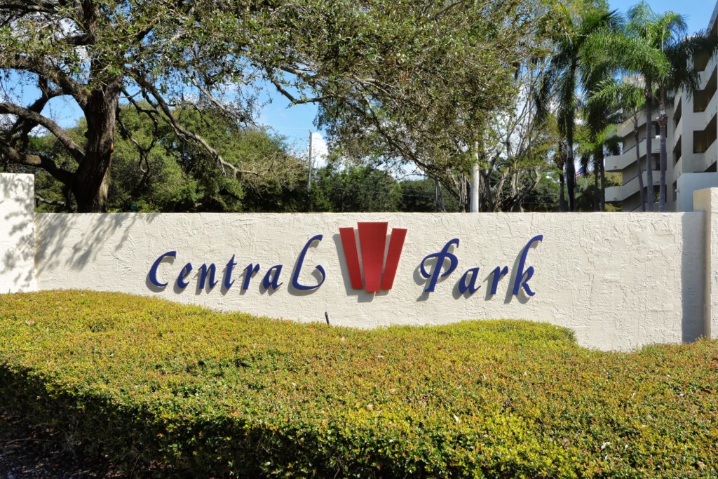 Central Park in Downtown Sarasota Entrance Sign